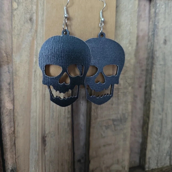 Halloween Skull Wooden Earrings - Picture 1 of 1